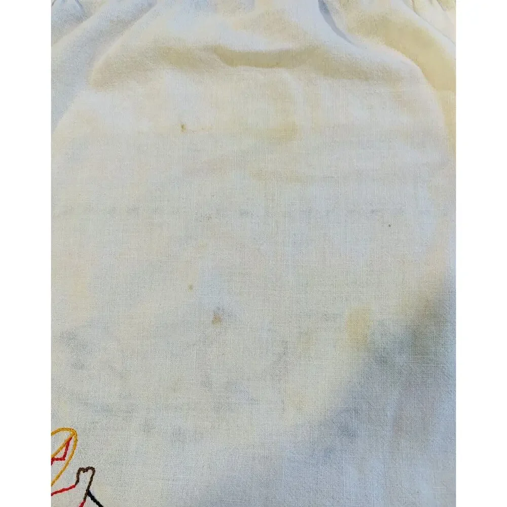 Vintage Apron Women White Yellow Waist Hand Embroidery Handmade Cotton Donkey